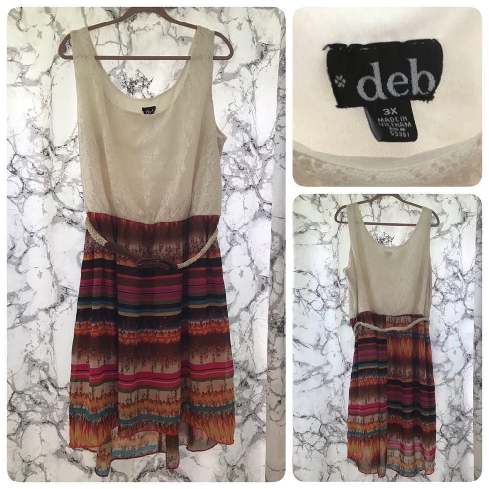 Deb Southwestern High Low Dress W/ Belt 3X